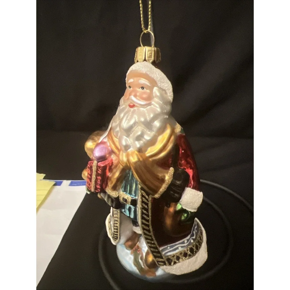 Vintage Fitz & Floyd Glass Santa Claus Ornament Hand Painted Figure Christmas